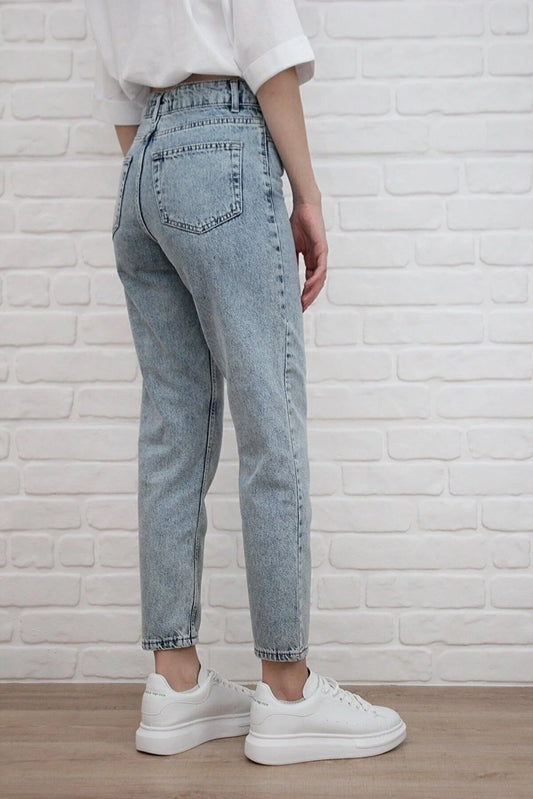 ByCukurovaFrango Luna Blue Snow Wash Mom Boyfriend Jean