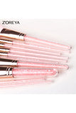 Z'oreya 10 Super Soft Pink Crystal Makeup Brush Set Pink Leather Bag