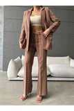 Female Clothing Women's Striped Pocket Blazer Jacket Palazzo Sets