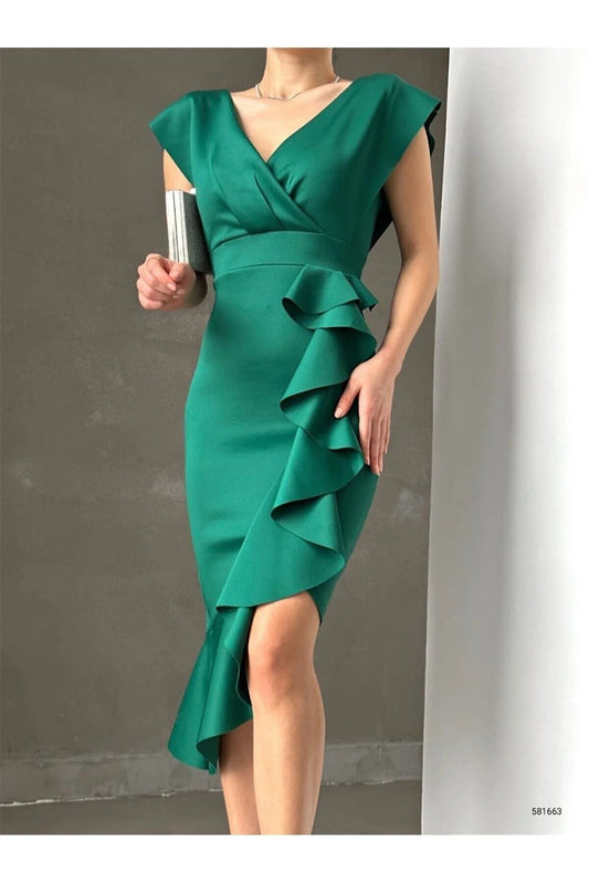 Janes Boutique Bella Scuba Fabric Ruffle Front Midi Length Evening Dress