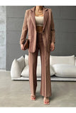 Female Clothing Women's Striped Pocket Blazer Jacket Palazzo Sets