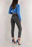 ByCukurovaFrango Women's Smoked High Waist Cut Mom Jean Jeans