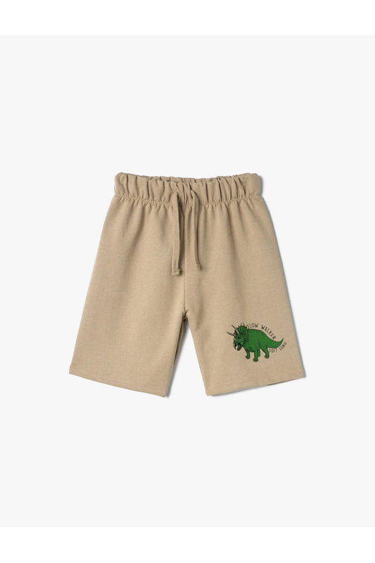 Cotton Boy's with Tie Waist Dinosaur Print Detail Shorts