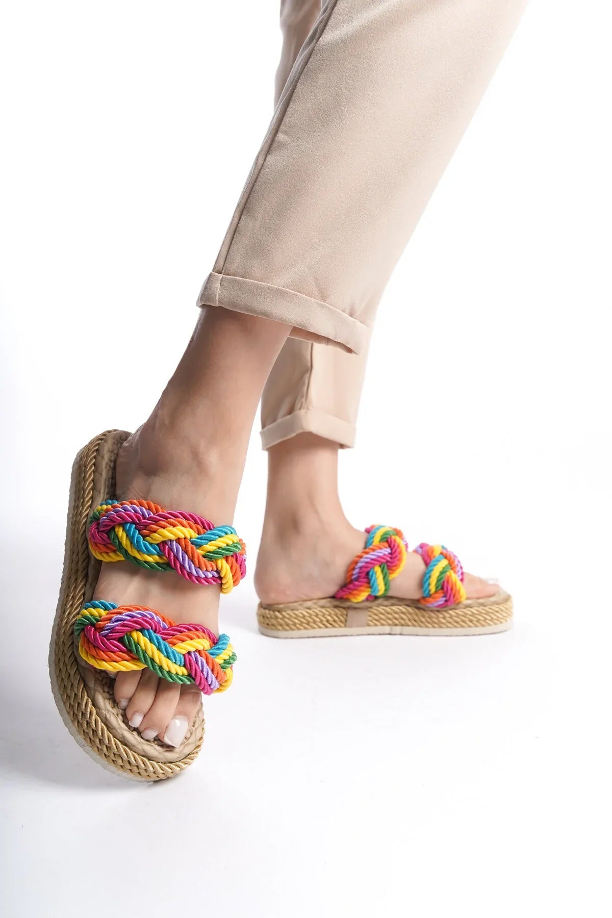 NexaNook Women's Rope Drawstring High Sole Straw Slippers