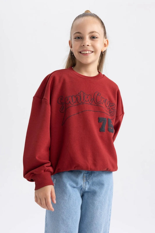 Defacto Girl's Red Oversize Fit Thick Sweatshirt