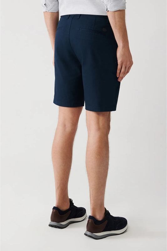 Avva Men's Navy Blue Dobby Chino Canvas Shorts