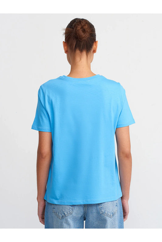 Dilvin Women's Blue Cotton T-shirt