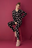 Strawberry Women's Black Cotton Buttoned Pajama