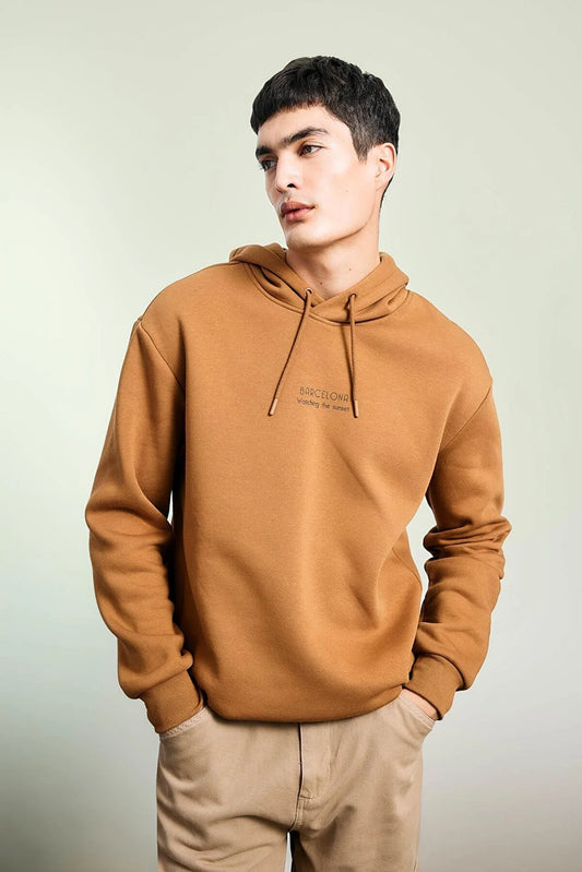 Defacto Men's Coffee Relax Fit Hooded Sweatshirt