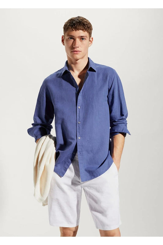 Mango Men's Regular Cut Linen Cotton Shirt