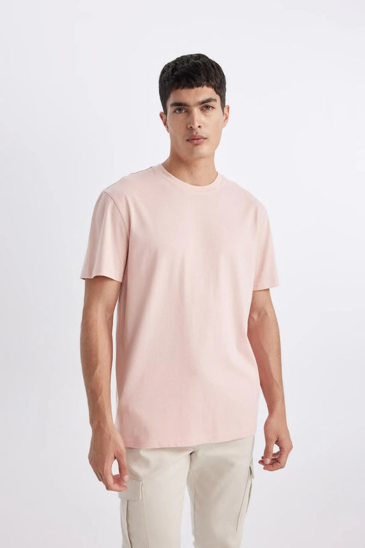 Defacto Men's Pink New Regular Fit 100% Cotton T-Shirt