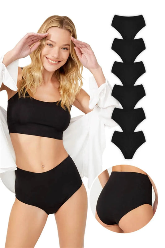 Cottonhill Women's High Waist Basic Laser Cut Bikini 6 Pack Panties