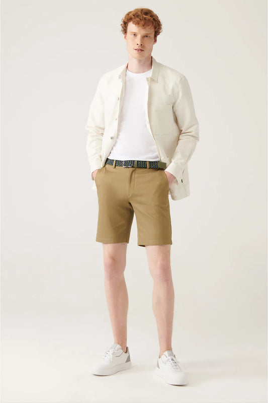 Avva Men's Khaki Elastic Waisted Relaxed Fit Shorts