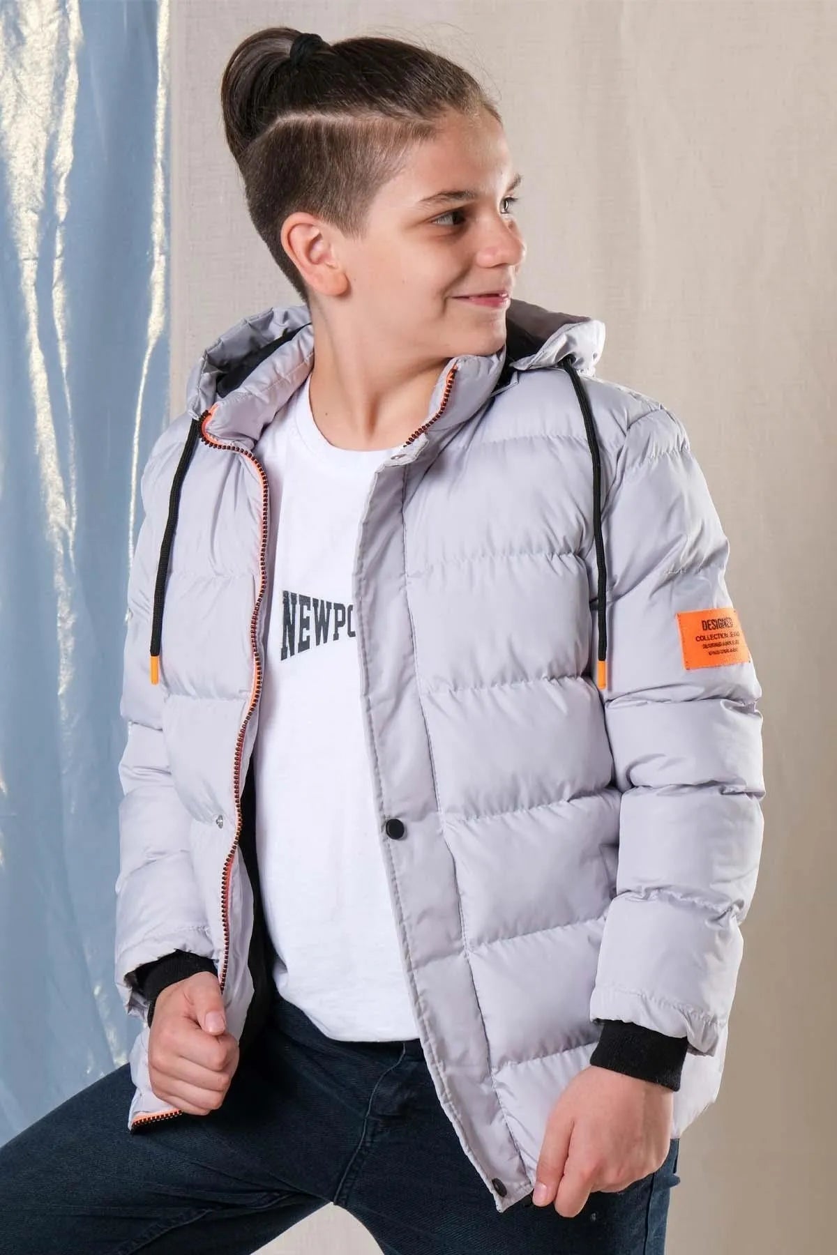 Pina Kids Boy's Grey Hooded Waterproof Puffer Coat معطف ولادي – Loyabi