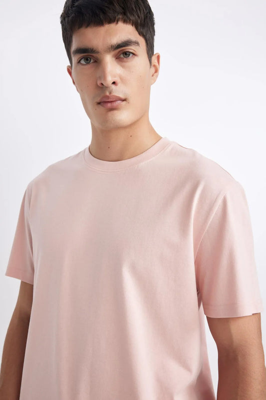 Defacto Men's Pink New Regular Fit 100% Cotton T-Shirt