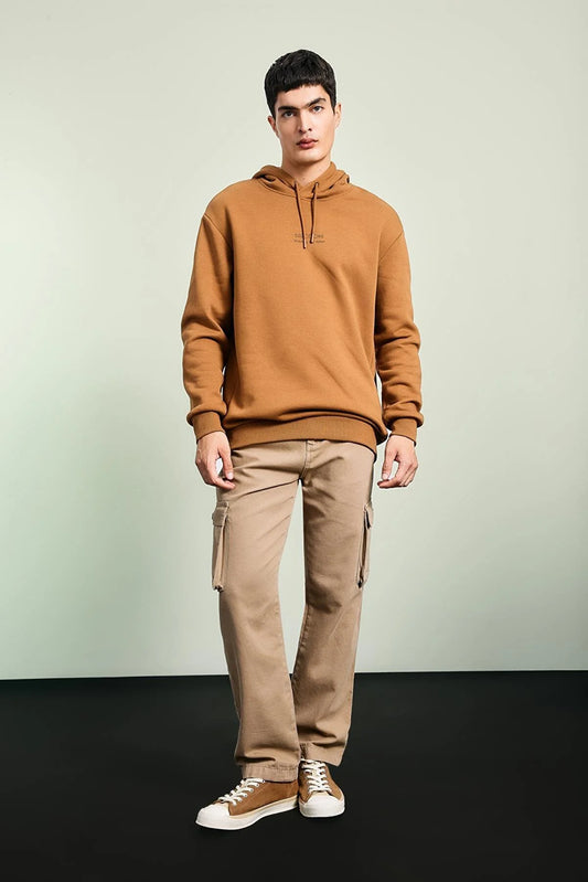 Defacto Men's Coffee Relax Fit Hooded Sweatshirt