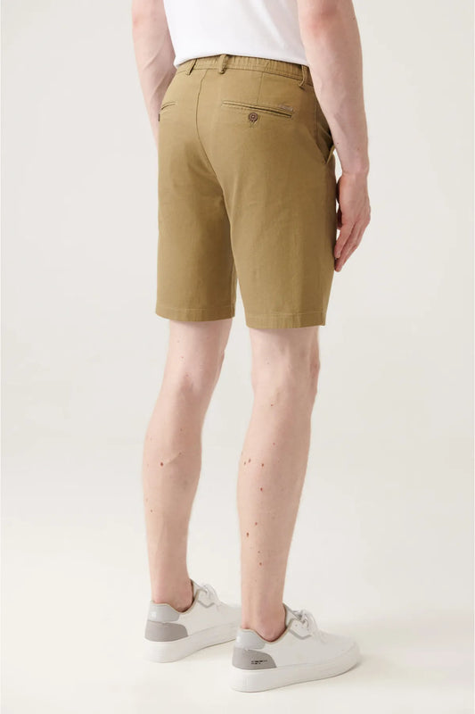 Avva Men's Khaki Elastic Waisted Relaxed Fit Shorts