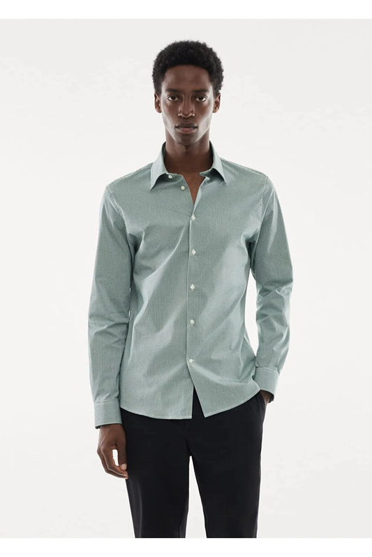 Mango Men's Stretch Fabric Micro Check Shirt