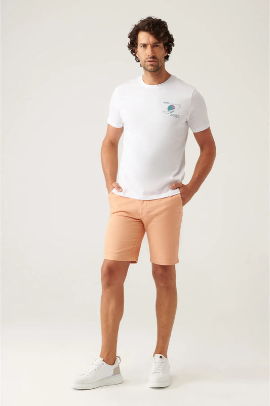 Avva Men's Orange Elastic Waisted Relaxed Fit Shorts