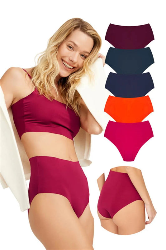 Cottonhill Women's High Waist Basic Laser Cut Bikini 5 Pack Panties