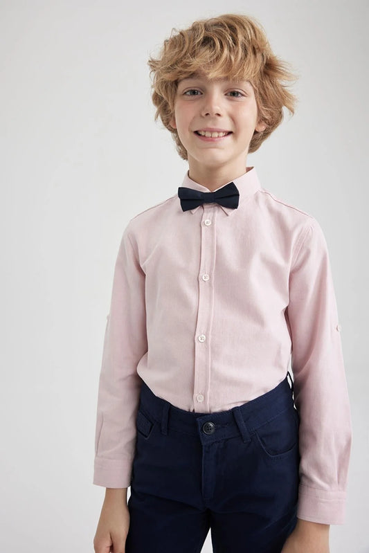 Defacto Boy's Pink Oxford 2-Piece Long Sleeve Shirt