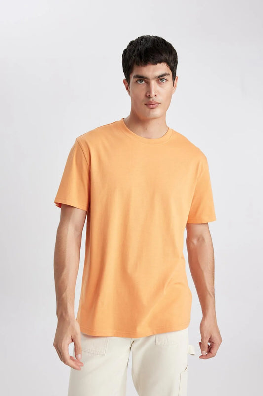 Defacto Men's Orange New Regular Fit 100% Cotton T-Shirt