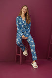 Strawberry Women's Blue Cotton Buttoned Pajama