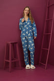 Strawberry Women's Blue Cotton Buttoned Pajama