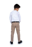 Terry Boy's White Oxford Shirt with Belt Beige Lycra Trousers Suit