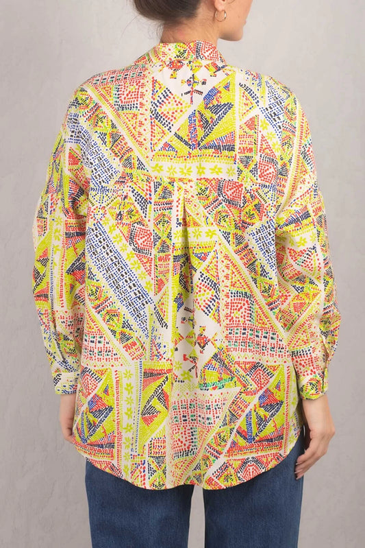 Armonika Women's Pistachio Green Patterned Oversize Long Basic Shirt