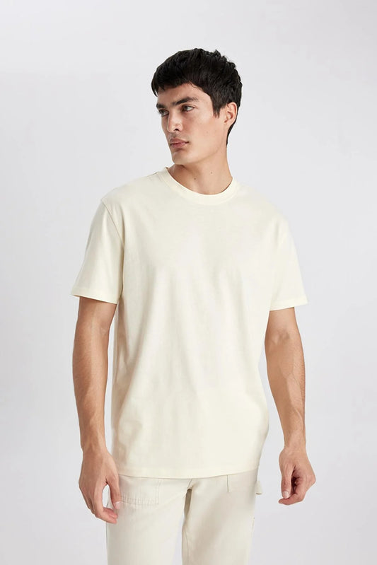 Defacto Men's White New Regular Fit 100% Cotton T-Shirt