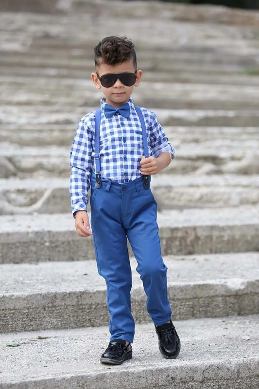Terry Boy's Blue Oxford Shirt with Bow Tie Suit