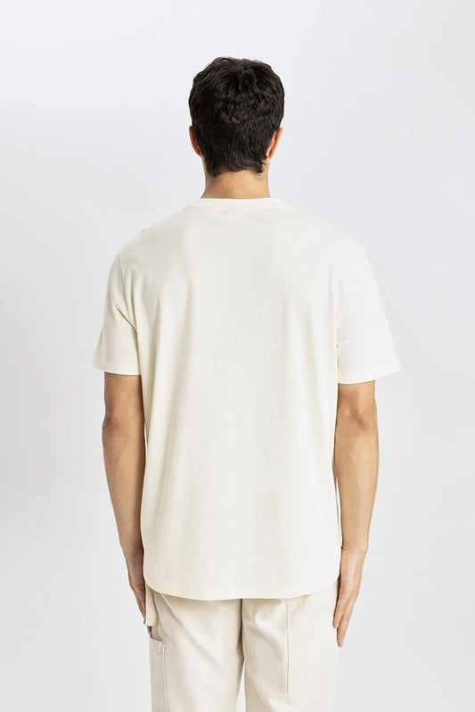 Defacto Men's White New Regular Fit 100% Cotton T-Shirt