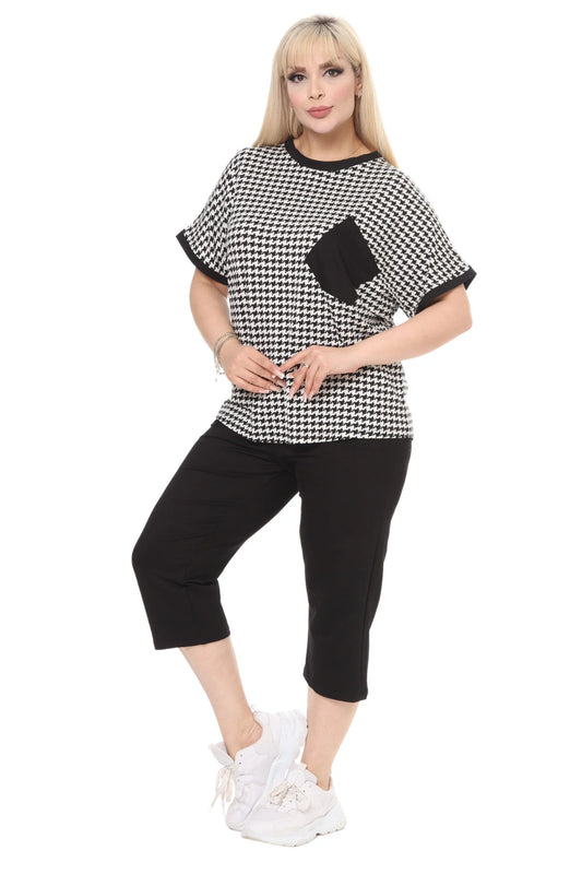 Melsay Women's Plus Size Short Sleeve Garnished Sets