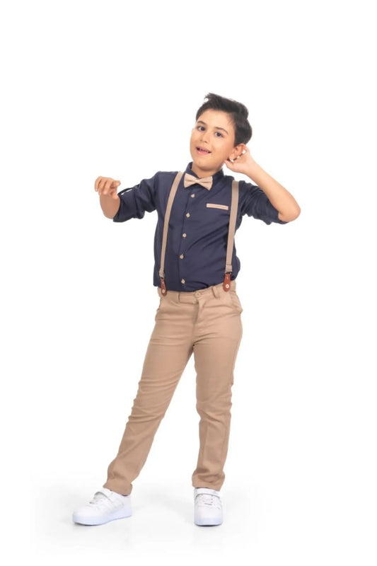 Terry Boy's Oxford Shirt and Beige Bow Tie Suit