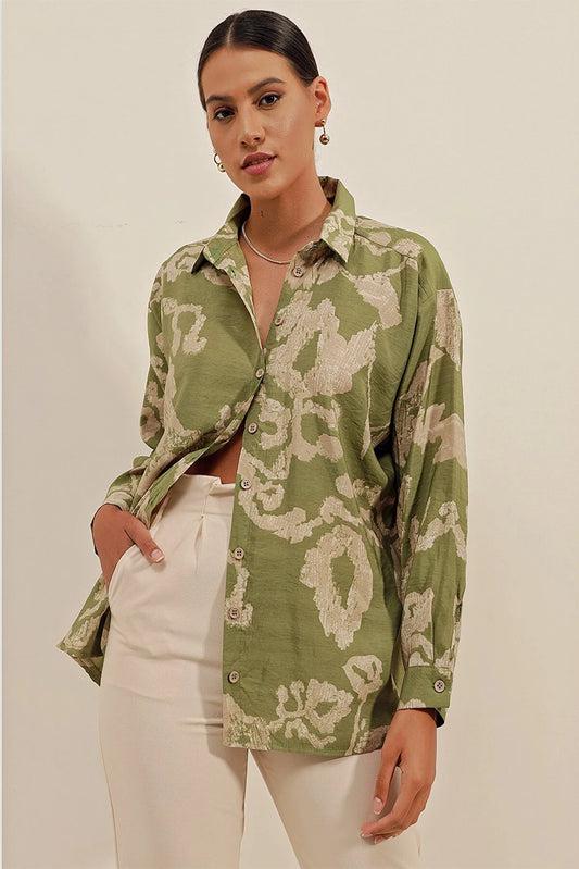 Bigdart Women's Green Oversize Long Basic Shirt