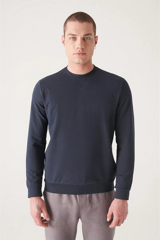 Avva Men's Navy Blue Crew Neck Cotton Small Size Sweatshirt