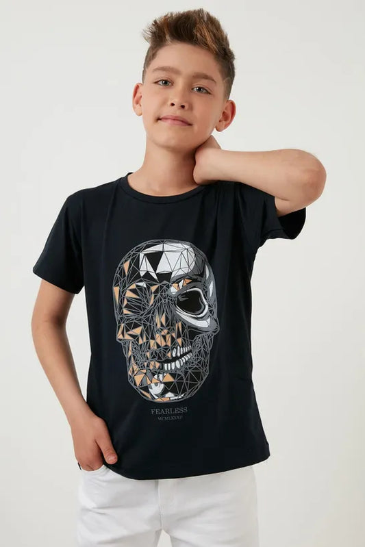 Lela Boy's Navy Blue Cotton T-Shirt