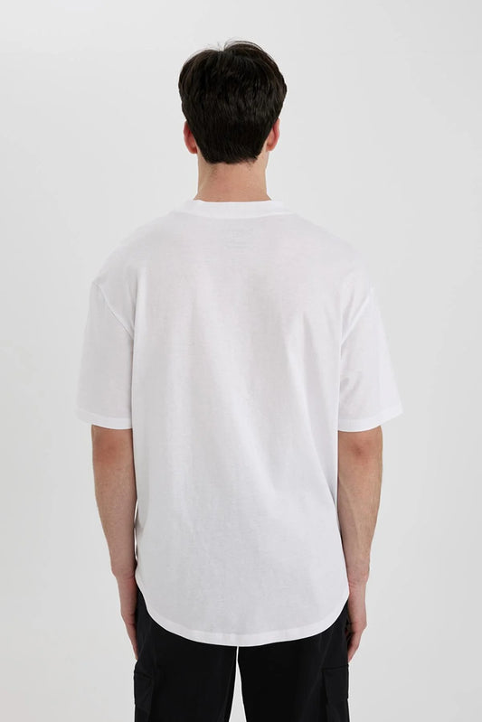 Defacto Men's White Printed Short Sleeve T-Shirt