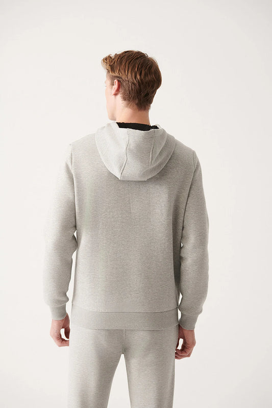 Avva Men's Grey Hooded With Fleece Inner Collar Sweatshirt