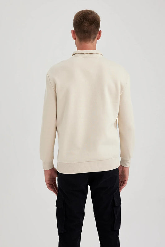 Defacto Men's Beige Comfort Fit Zippered High Collar Sweatshirt