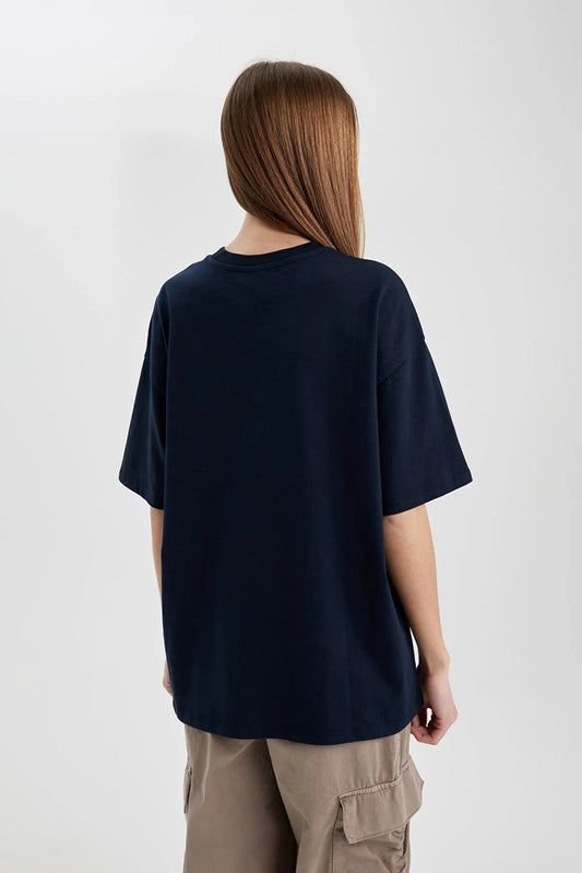Defacto Women's Navy Blue Oversize Fit T-Shirt