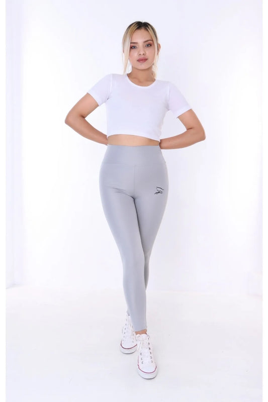 Buzzard Women's High Waist Silver Gray Long Tights Leggings