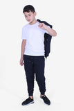 Fyk Kids Boy's Black White Zippered Basic T-shirt 2 Pack Tracksuit