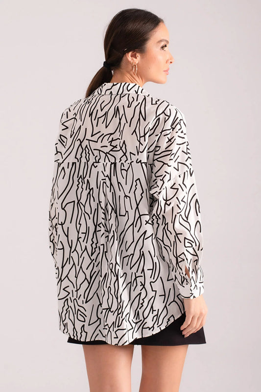 Armonika Women's White Patterned Oversize Long Basic Shirt