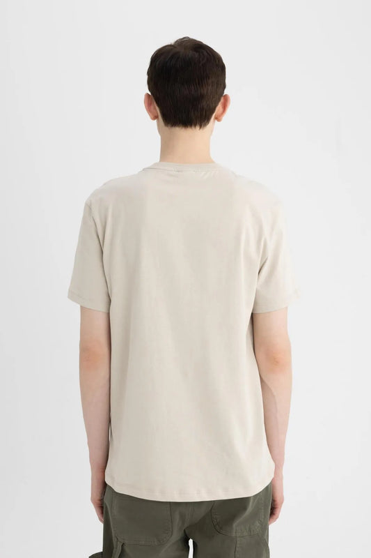Defacto Men's Beige New Regular Fit 100% Cotton T-Shirt