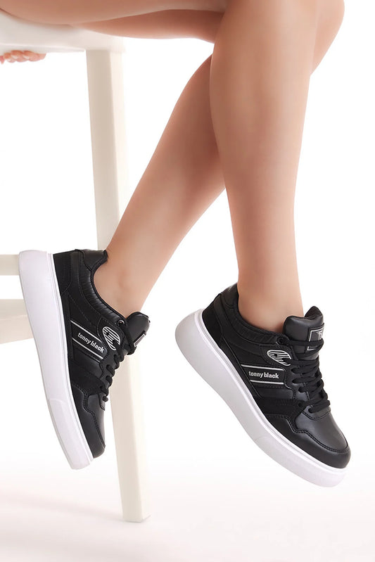 Tonny Black Women's White And Black Poly Sole Side Sport Shoes