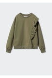 Mango Kids Girl's Khaki Ruffle Cotton Sweatshirt