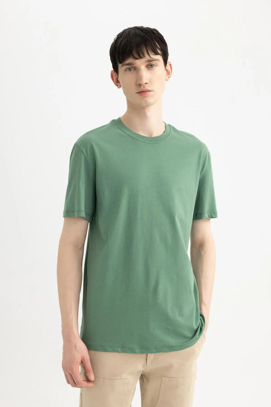 Defacto Men's Green New Regular Fit 100% Cotton T-Shirt