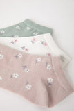 Defacto Women's Floral Patterned 3-Piece Cotton Booties Socks